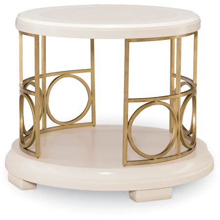 Round End Table with Decorative Metal Sides